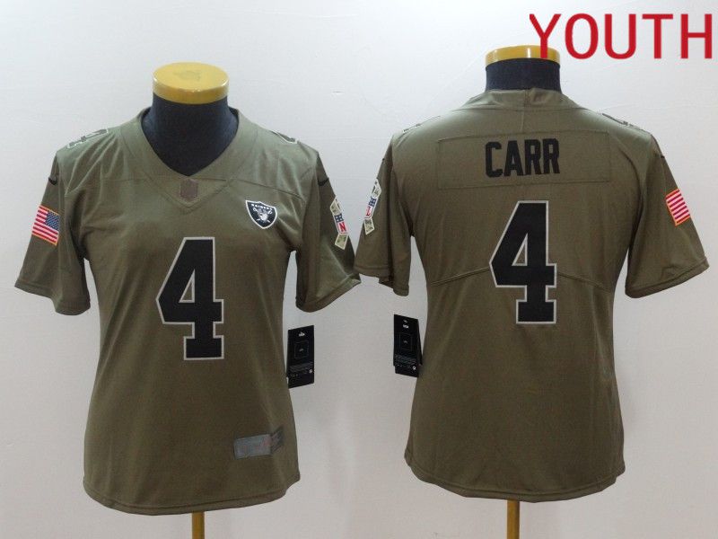 Youth Oakland Raiders #4 Carr black Nike Olive Salute To Service Limited NFL Jersey